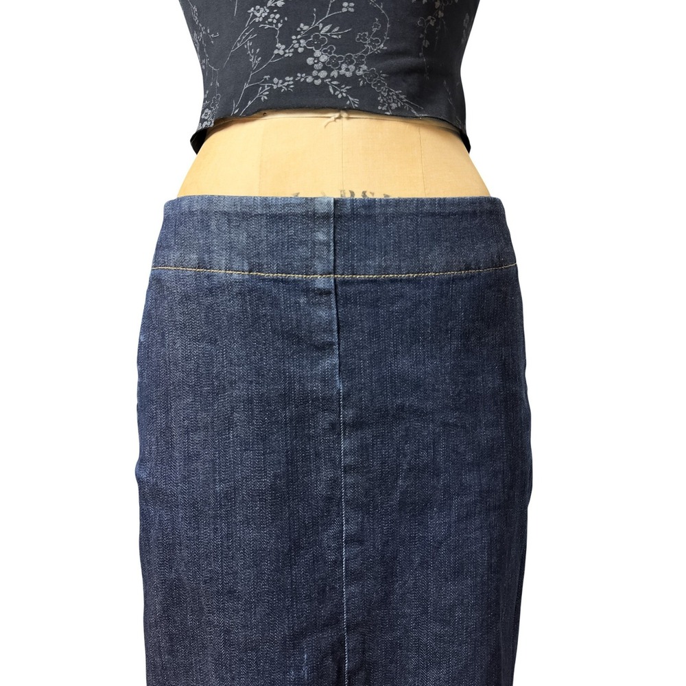 90s Ann Taylor Dark Wash Denim Pencil Skirt Knee Length Contoured Silhouette 2 S - Picture 2 of 12